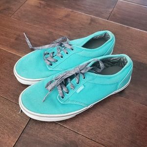 Vans teal shoes size 8 women's with gray shoelaces